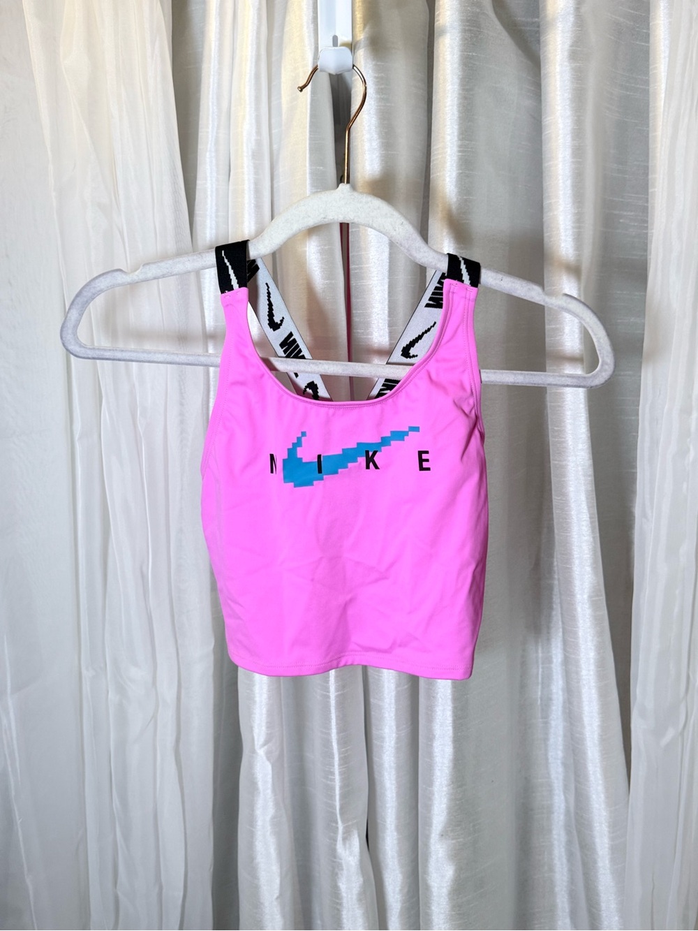 Nike Kids Hot Pink Tank Top with Black-Branded Straps and Teal Logo